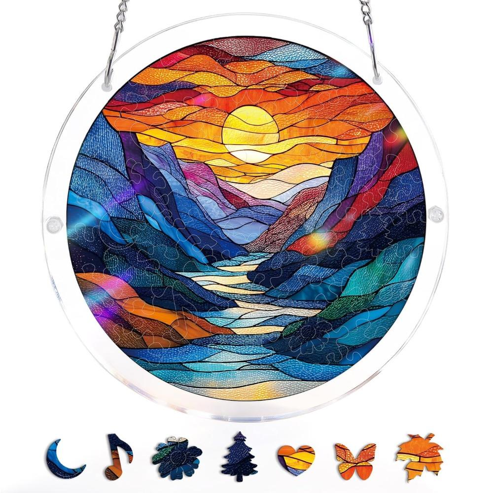 83 Pieces Round Shape Puzzle Suncatcher Acrylic Hanging Ornament Acrylic Puzzle Kit Indoor Display