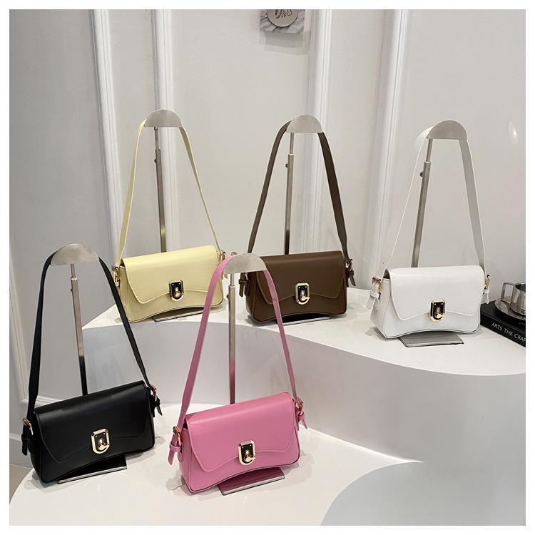 Fashion urban elegant retro casual women  solid color new lock single shoulder underarm small square bag