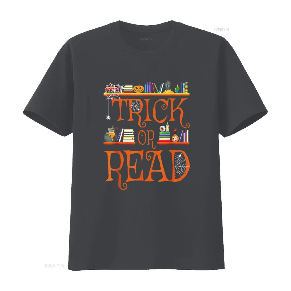 Halloween Book Lovers Librarian Trick or Read Library Event T Shirt vintage Washed Top For Everyday Wear Stretched graphic