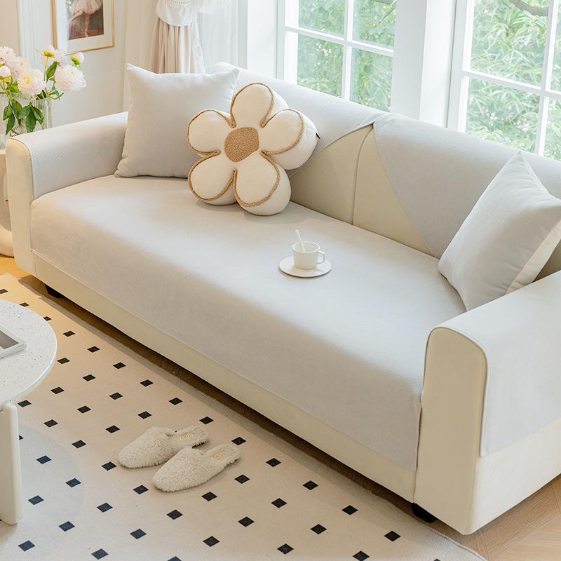 Sofakissen Cremefarben Vier Jahreszeiten Universeller Einfacher Rutschfester Sofabezug Chenille High-End-Kissen Rückenlehne Handtuchbezug Stoff