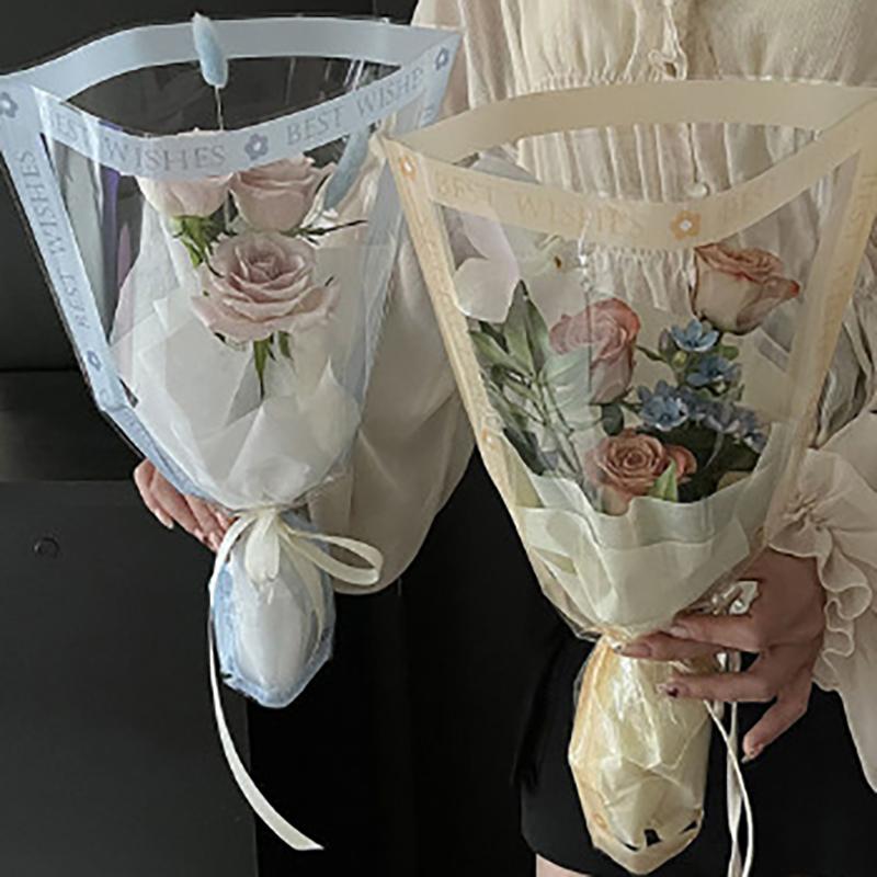 50Pcs Single Bouquet Flower Wrapping Paper Transparent Cellophane Gift Packaging Bag Wedding Birthday Party Florist Packing Bags