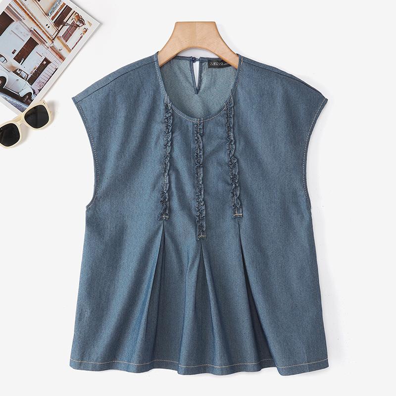 

ZANZEA Женская повседневная свободная блузка с круглым вырезом и короткими рукавами 5XL светло-синий