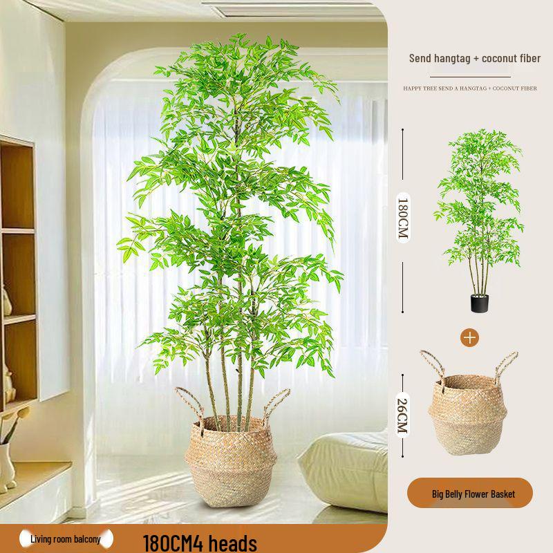 High-End Nandina Domestica Floor-Standing Faux Green Plant for Indoor Decoration