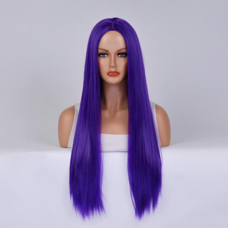 Long Straight Cosplay Wig with Middle Part Woman Anime Ombre Hallowmas Lolita Synthetic Wig Pink  Red Heat Resistant Hair