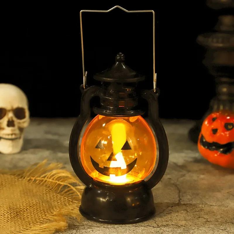 LED Halloween Pumpkin Lamp Portable Lamp Candle  Vintage Small Oil  Lamp Halloween Party Home Decoration Horror Props