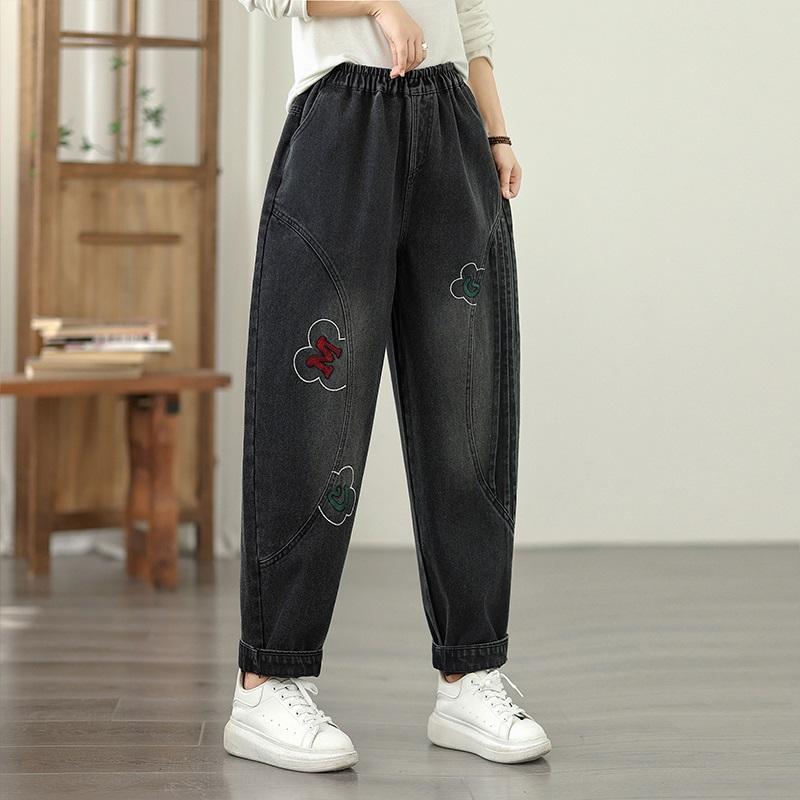 Plus Size Vintage High Waist Casual Women Spring Autumn Jeans Denim Harem Pants