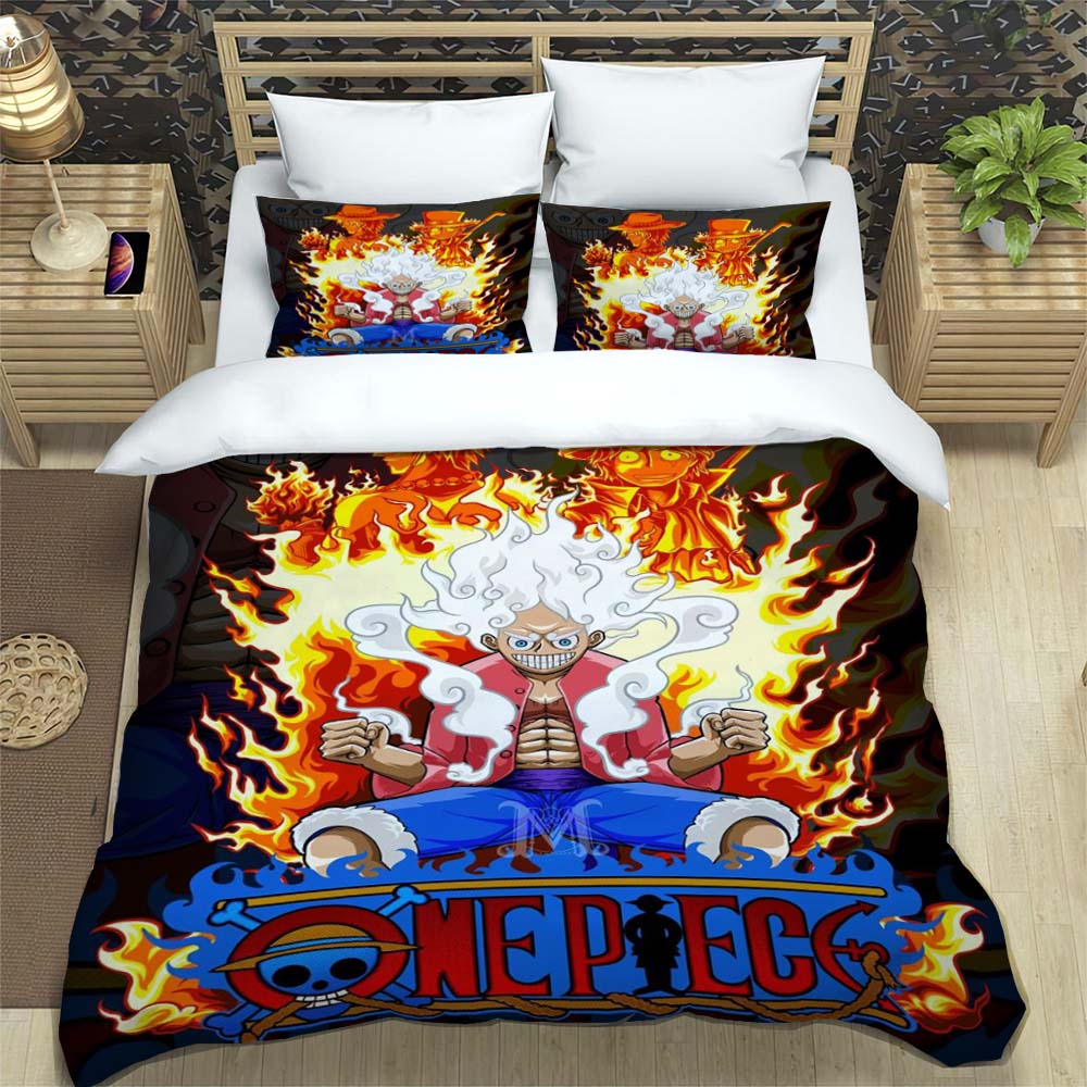 A Comfortable 3D Cartoon Comic Book Series "One Piece" Bedding Set, Including Duvet Cover, Pillowcases, and A Children's Set.