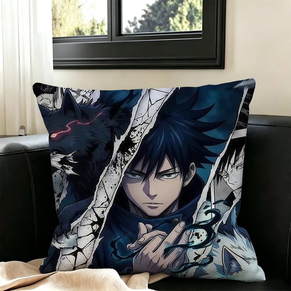 Cartoon Fushiguro Megumi Pillow Case Square Double-Sided Sofa Cushion Cover Bedroom Bedside Pillow