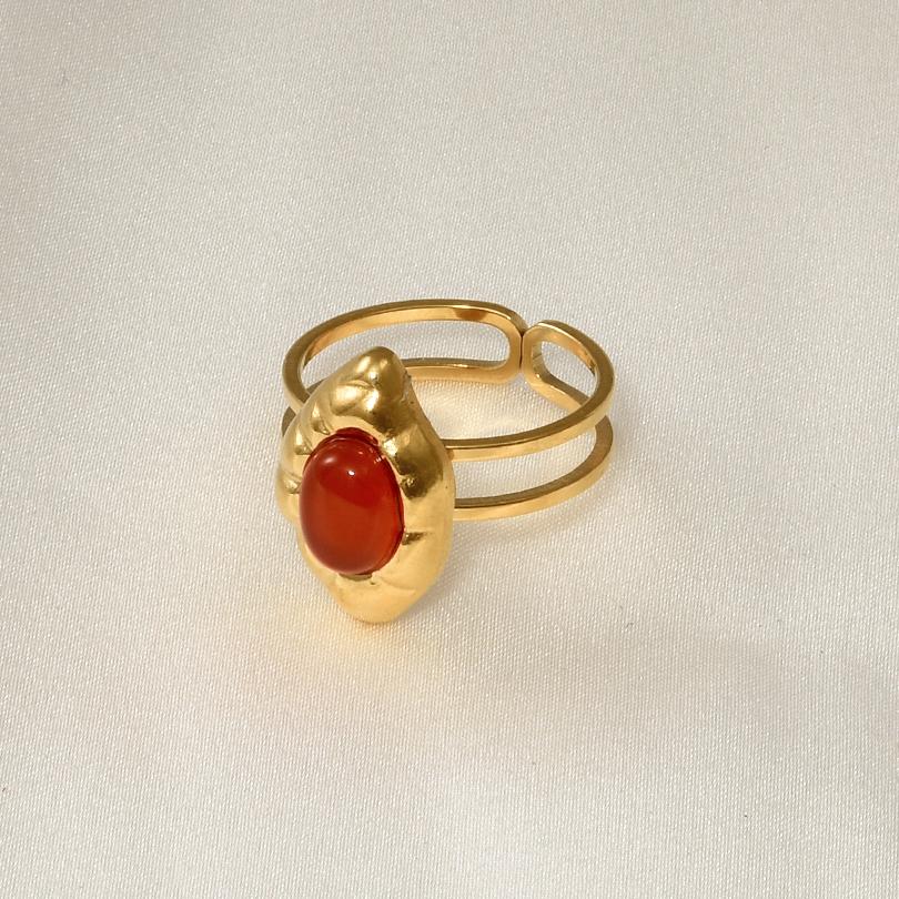 Waterproof Real Stone Jade Agate Ring Open Adjustable Stainless Steel Rings For Women Men Accessories Vintage Eye Cross Jewelry