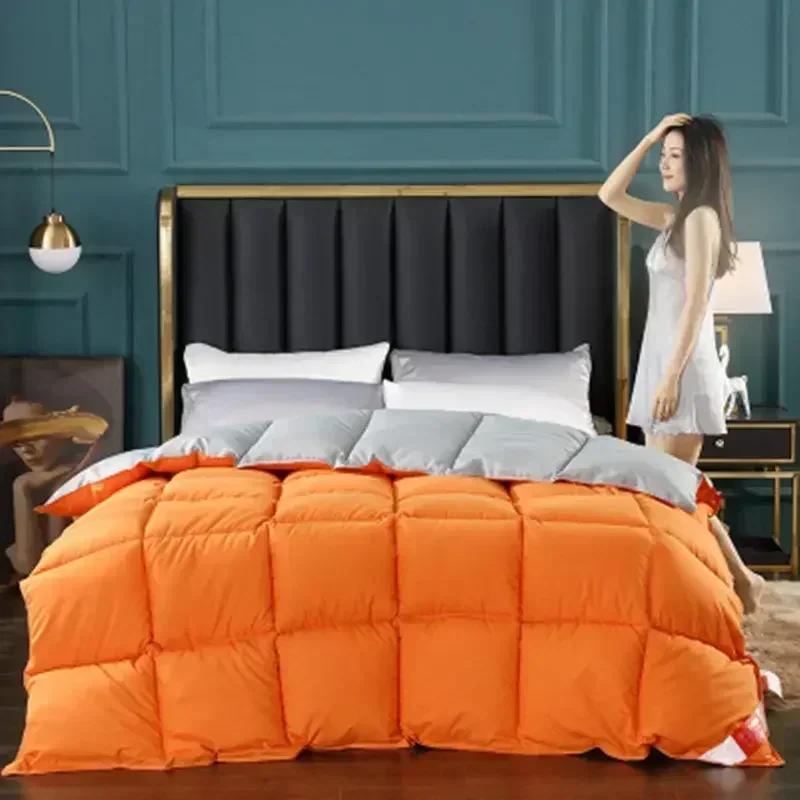 

Пуховое одеяло из пуха белого гуся/утки высшего качества, зимнее стеганое одеяло, наполнитель с хлопковым чехлом, толстое, размер твин, полный, квин, кинг 150x200cm 1.5kg оранжевый