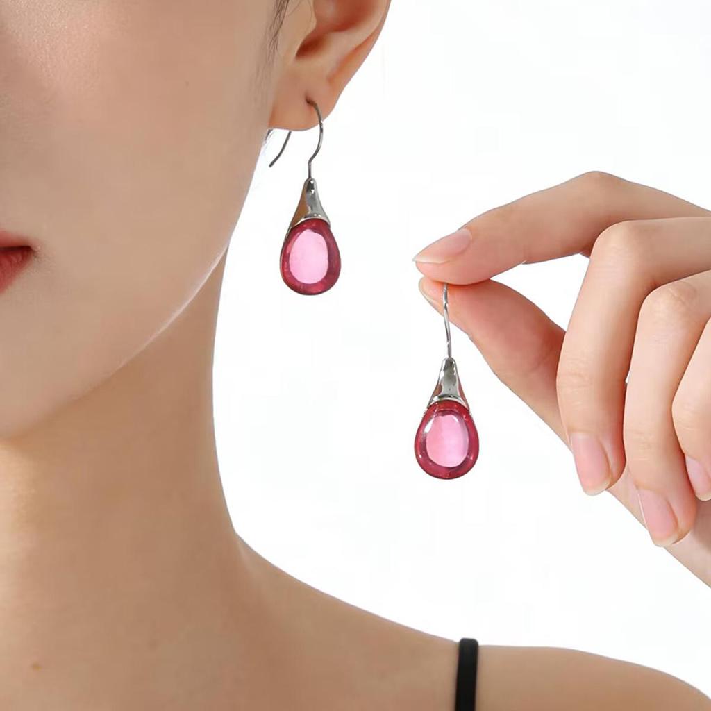 Elegant Teardrop Cat's Eye Earrings: Four-Color Inlaid Resin Fashion for Women