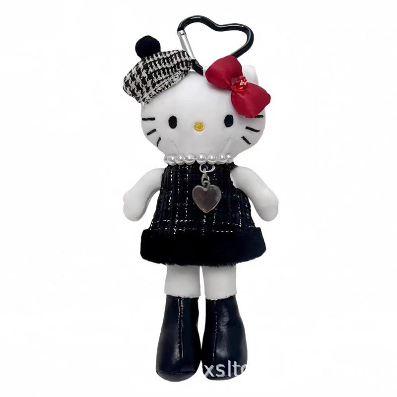 Cute Leopard Print Leather Keychain: Heart Buckle, Long Legged Cat Plush Charm