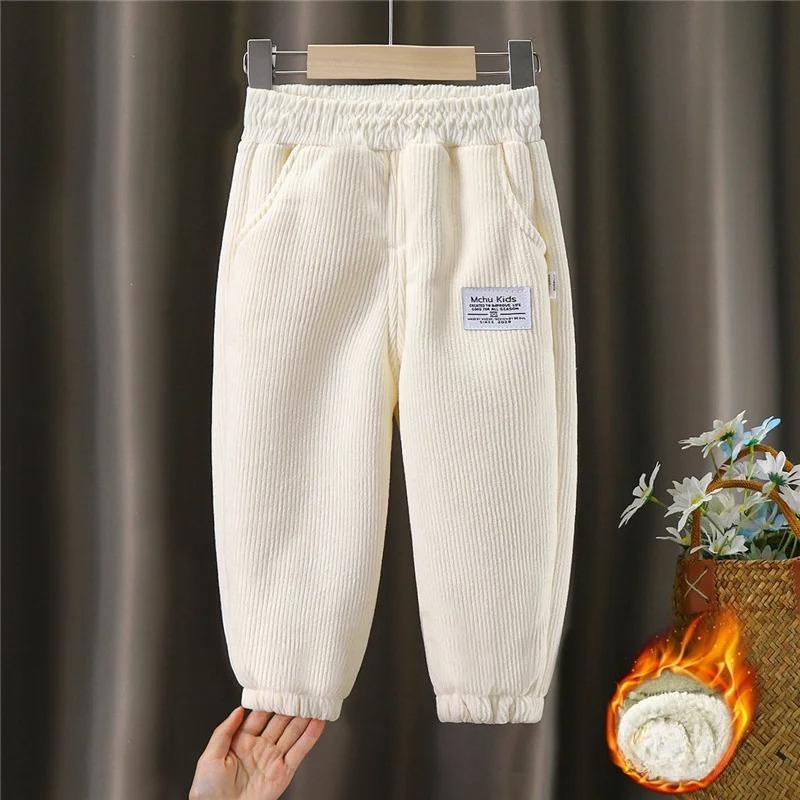 Winter Boys Warm Pants Big Kids Thick Plus Velvet Trousers Children Padded Cotton Long Pants Autumn Teen Casual Corduroy Pants