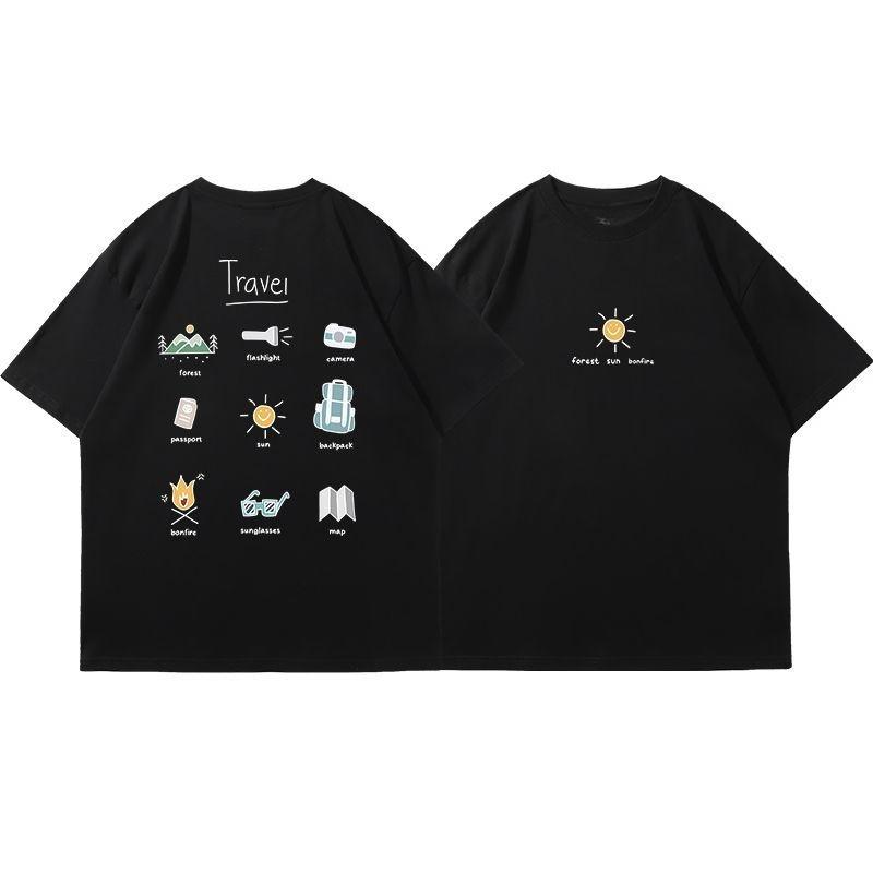 

Travel Outdoor EleUnisexts Front Back Print Unisex T Shirt 2026 Summer Casual Oversized Cotton Streetwear Tops Graphic T Shirts M