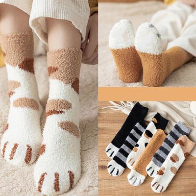 Damen Winter Warme Flauschige Socken Zuhause Boden Schlaf Niedliche Katzenpfoten Socken Verdickte Korallenfleece Fuzzy Socken Strumpfwaren Flauschige Lustige Socken
