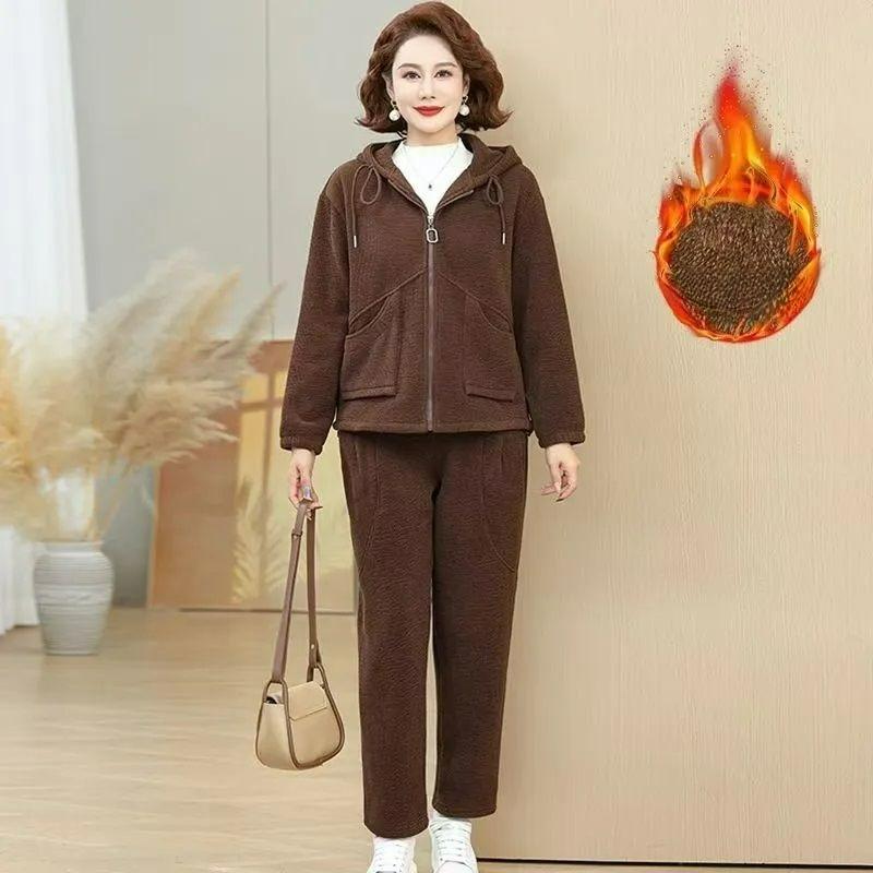 Plus Velvet Warm Sportswear Suit Autumn and Winter Fashion Casual Wear Ladies Suit Two-piece Suit