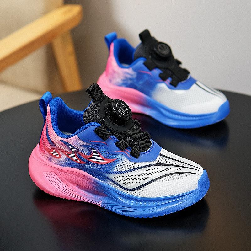 Boys' shoes spring 2025 new children's button sports shoes medium and large children's boys non-slip basketball shoes mesh breathable