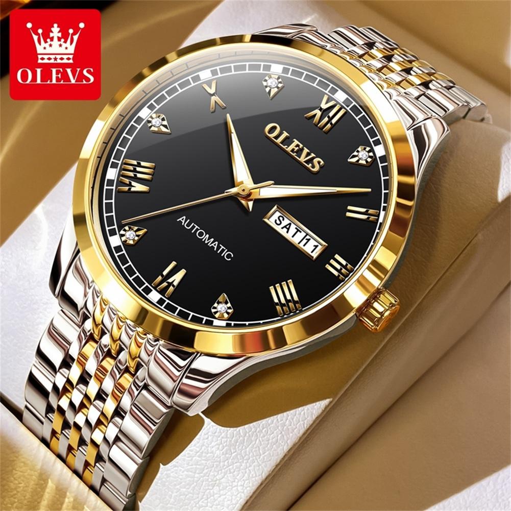 OLEVS Original Men's Watch Stainless Steel Dual Calenadr Classic Luxury Business Automatic Mechanical Wrist Watches for Man 6602
