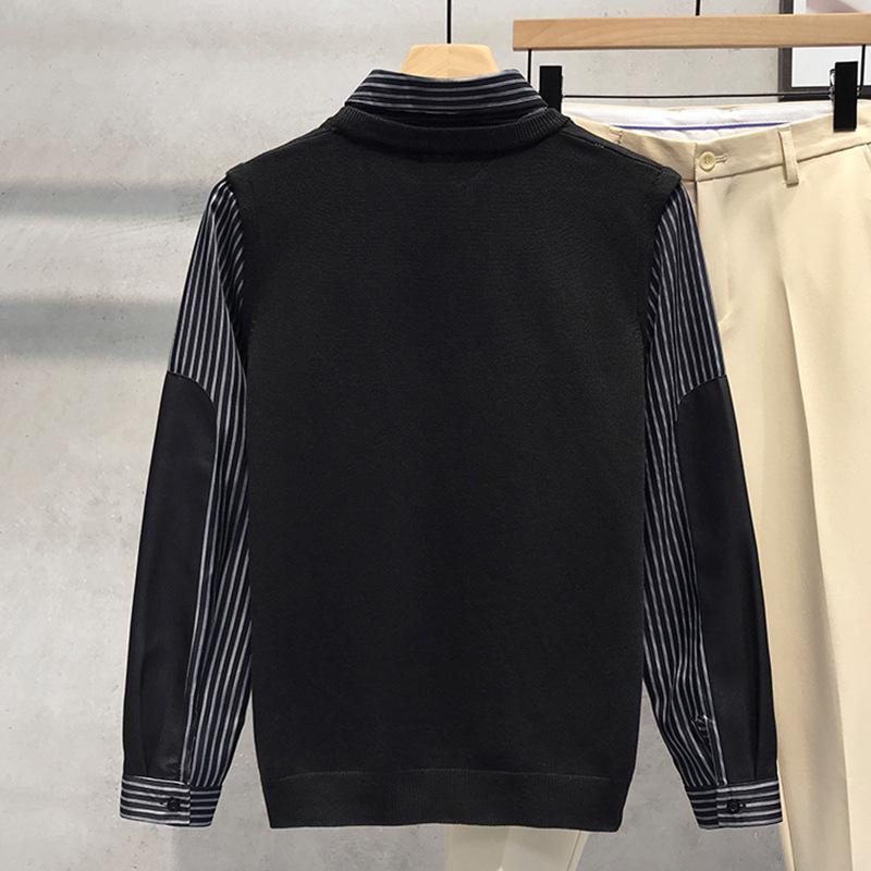 Men's Fake Two-Piece Sweater with Shirt Collar: 2025 Spring/Autumn Patchwork Knitwear Trendy Jacket