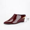 Burgunder Blockabsatz spitze Zehenpartie große Größe Lackleder neutral einfach Slipper High Heels coole Slipper Damenschuhe