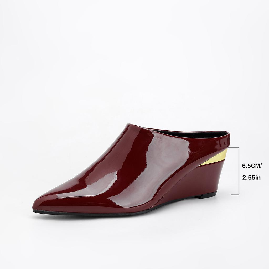 Burgunder Blockabsatz spitze Zehenpartie große Größe Lackleder neutral einfach Slipper High Heels coole Slipper Damenschuhe