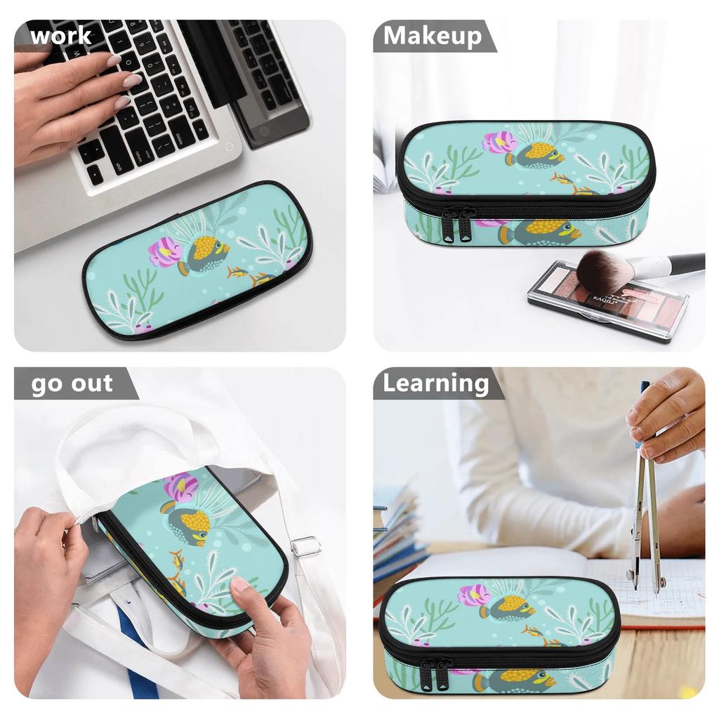 Pencil Case Zipper Closure High Capacity Durable 300D Polyester with Mesh Pocket Removable Divider and Pen Slots for Students
