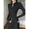 Women's White Slim Fit Zipper Cardigan: Stand Collar Long Sleeve Autumn/Winter Base Layer