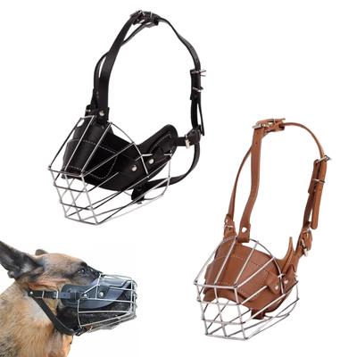 Verstellbarer, bissfester Metallmaulkorb für Hunde, atmungsaktives Leder, Metallkorb, große Hundemaske, Mundschutz, Maulkorb für Deutsche Schäferhunde