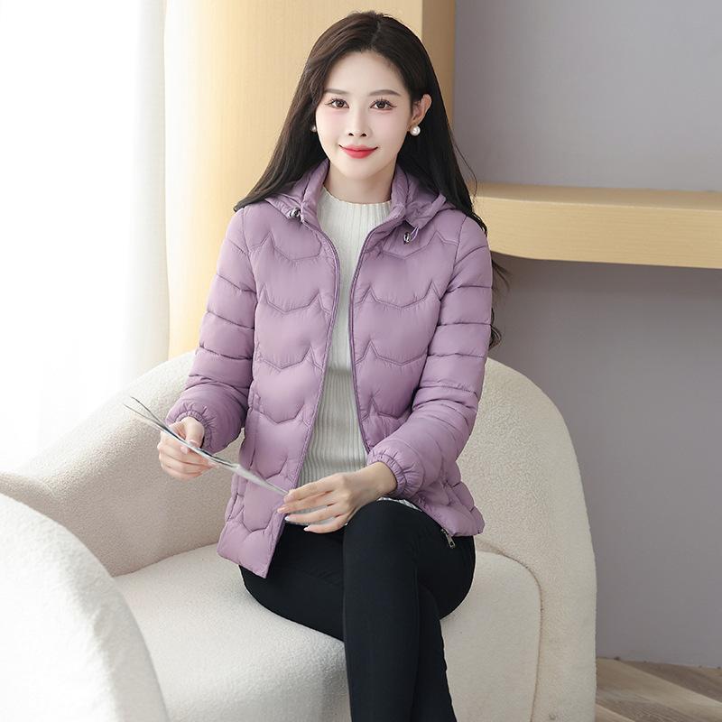 

Пуховик короткий и тонкий, теплая куртка с хлопковой подкладкой, утолщенная, модная и ветрозащитная куртка 6XL-150-82.5 kg фиолетовый