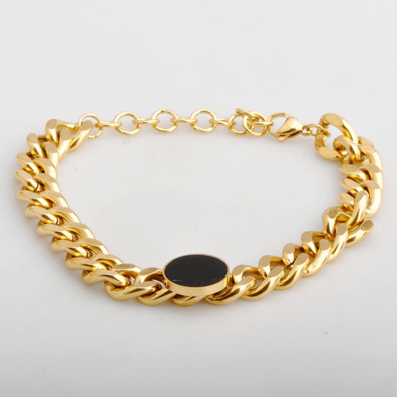 Europäisch-Amerikanisches Retro Klobige Kette Schwarz Gold Titanstahl Armband für Frauen Influencer