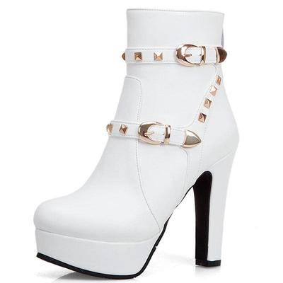 Platform Ankle Boots Women Short Shoes Fashion Rivets Belt High Heels Autumn Winter Women's Boots Large Size 42 43 WSH4926