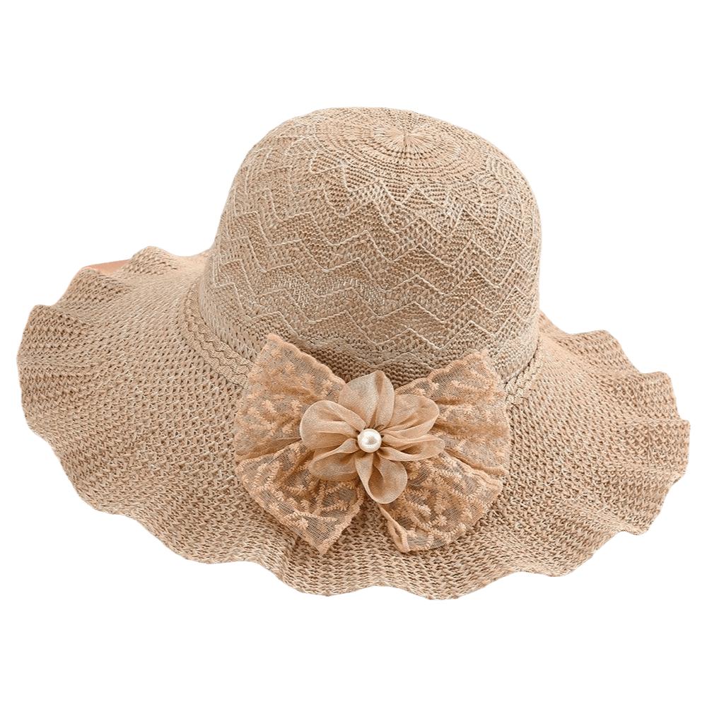 Breathable Wide Brim Straw Hat Adjustable Beach Sun Hat Sweet Ruffle Sun Hat  For Women Girls