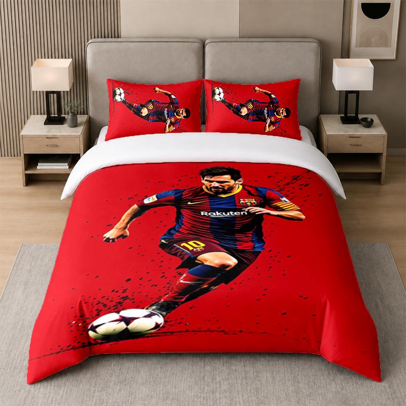 3Pcs Bedding SetLionel Messi Soft Bed Sheet and Two Pillowcases Home Bedroom Decor