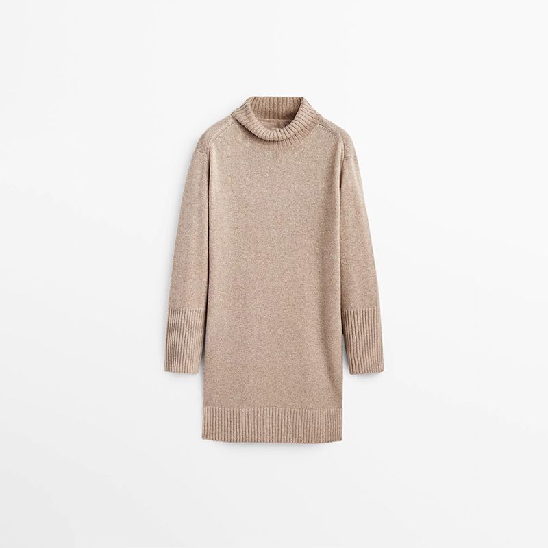 

MD Женская одежда 2023 Осень и Зима Новое Женское Простое Стильное Универсальное Модное Флисовое Смесовое Трикотажное платье с водолазкой Dark brown M