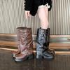 Fashion 2025 New Autumn Winter Chunky Women Knight High Boots Fashion Platform Flats Trouser Long Booties Female Western Cowboy Shoes