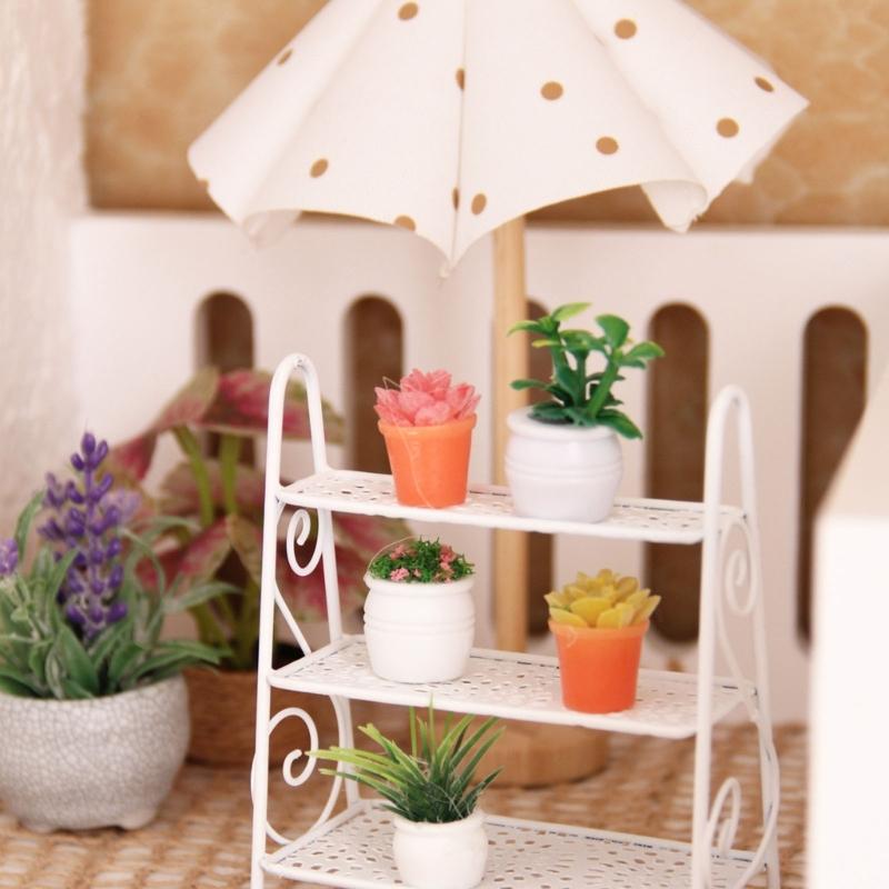 Iron Miniature Plant Holder For 1/12 Scale Doll House Scene Setting Display with Potted Flower for Living Room Decors