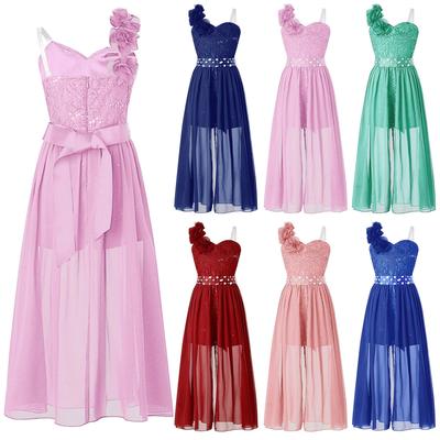 Kids Girls Shiny Beaded Flowers Party Dress Sequin Lace Chiffon Overlay Romper Dress Birthday Prom Gown Dresses