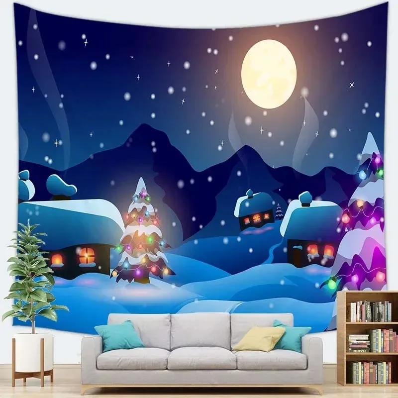 Рождественская тема Снежная сцена Гобелен Гостиная Диван Домашний декор Гобелен 100x75cm — фото 11