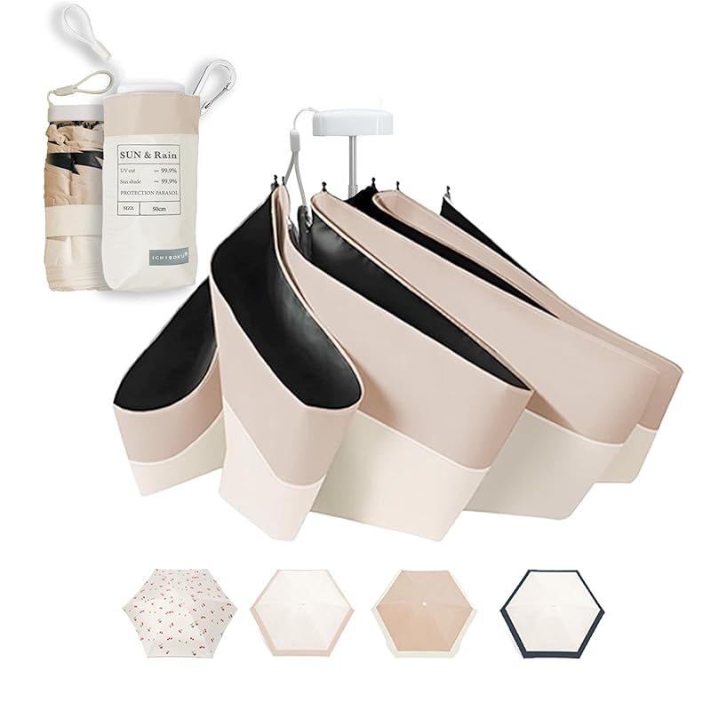 

[2025 folding umbrella x pouch with carabiner] Parasol For both rain and shine [Ultra lightweight carbon fiber used, approx. 150g to 160g] [99.9%