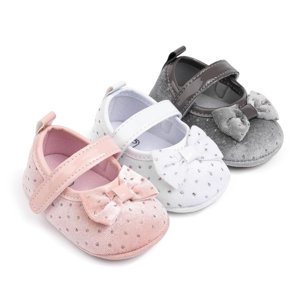 2025 Girls' Velvet Bow Princess Walker Shoes - Soft Sole, Korean Style