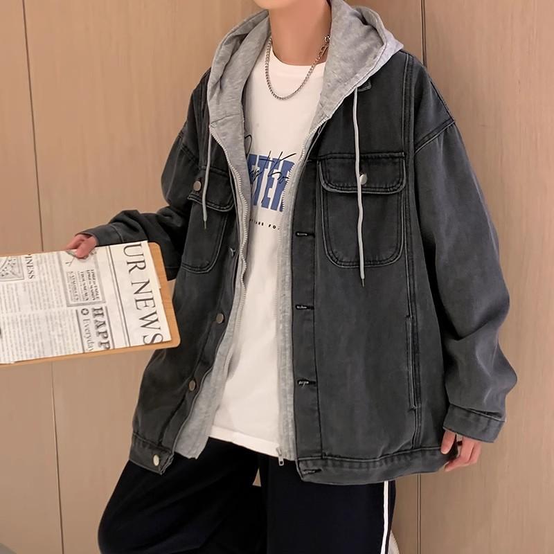 

Ruffian handsome denim jacket men s spring and autumn trendy brand ins hooded loose versatile jacket trendy Korean version fake two-piece top M