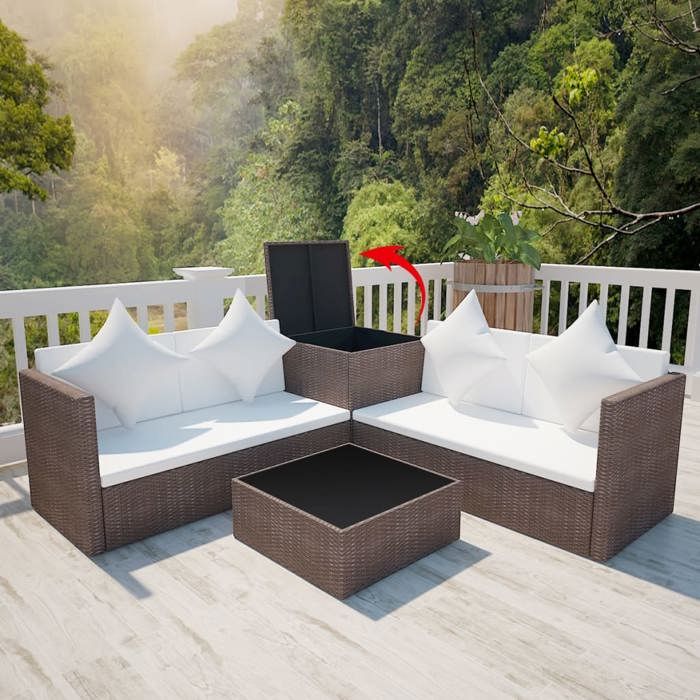 Salon de jardin - vidaXL - 4 pcs - Résine tressée - Marron - Imperméable et résistant aux intempéries
