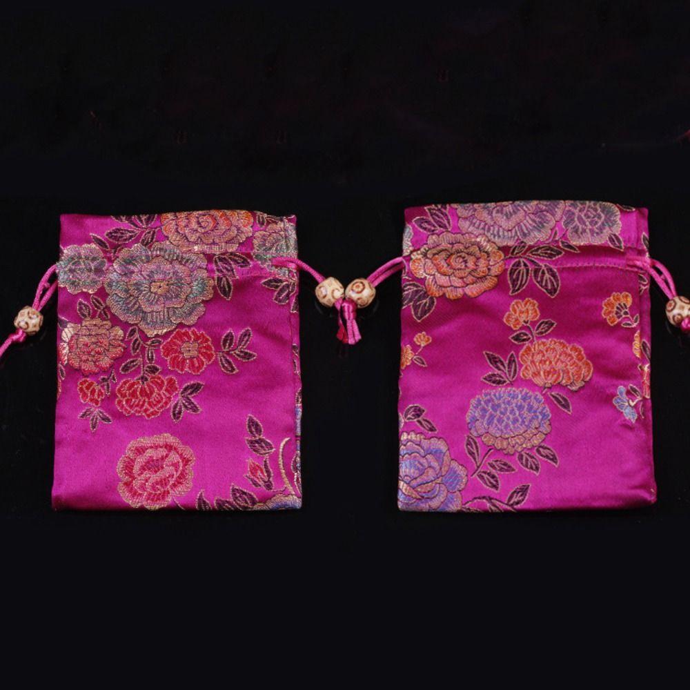 Chinese Style Embroidery Flower Drawstring Bag Coin Purse Jewelry Packing Bag  Hanfu Decor