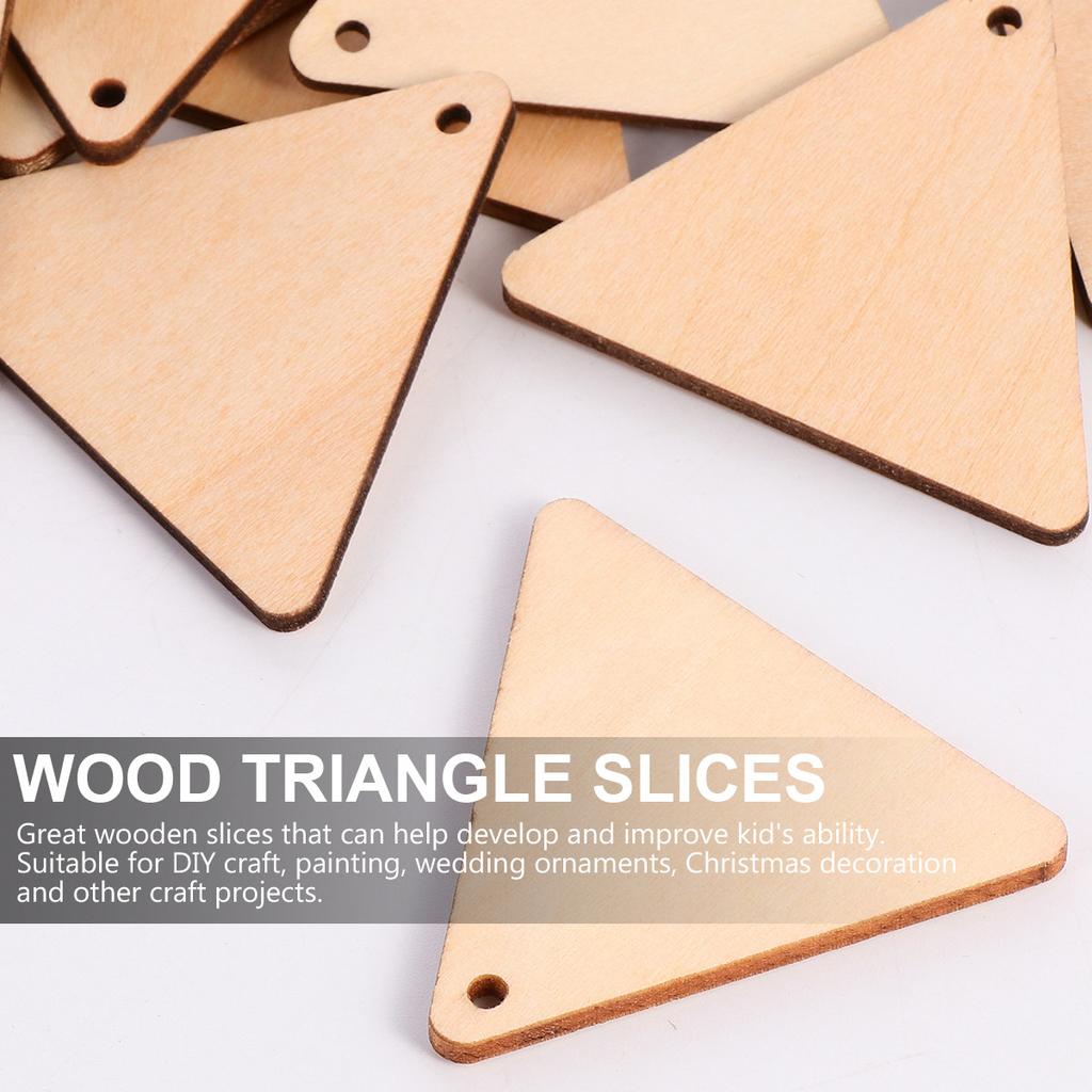 60pcs Wood Triangle Slices Blank Cutouts With Hole Smooth Eco-Friendly For Diy Craft Painting Wedding Christmas Decorations