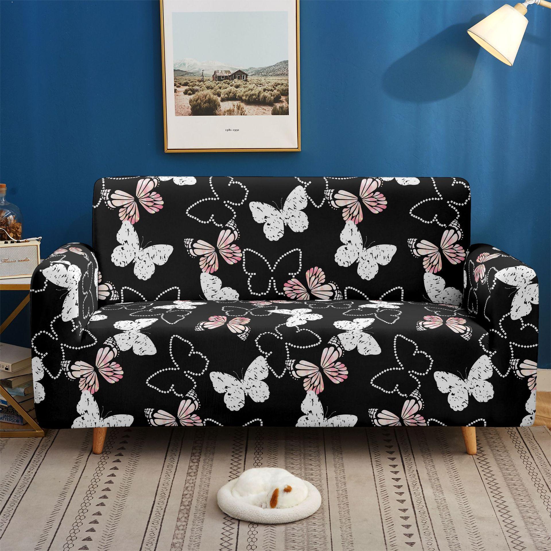 

Elastic Sofa Cover Color Butterfly All-Inclusive Three-Seat Sofa Cover Living Room Dust Cover 90 * 140cm one seat
