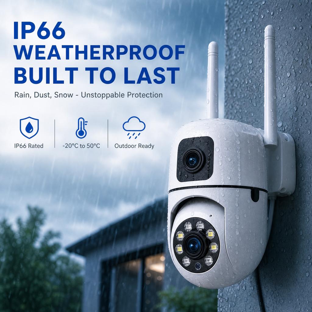 Fotocamera a Doppia Lente HD 8MP WiFi Telecamera di Sicurezza Esterna Impermeabile Interfono Bidirezionale PTZ Tracciamento Mobile Visione Notturna