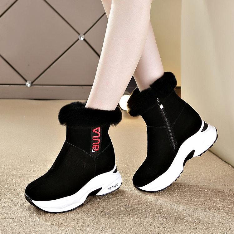 thick-soled snow boots for women, winter versatile casual slope heel velvet and cotton, inner height-increasing cotton shoes for women
