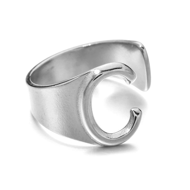18K Gold Stainless Steel Letter Ring – Fashionable Open European & American Style, Women's Adjustable Titanium Steel Ring