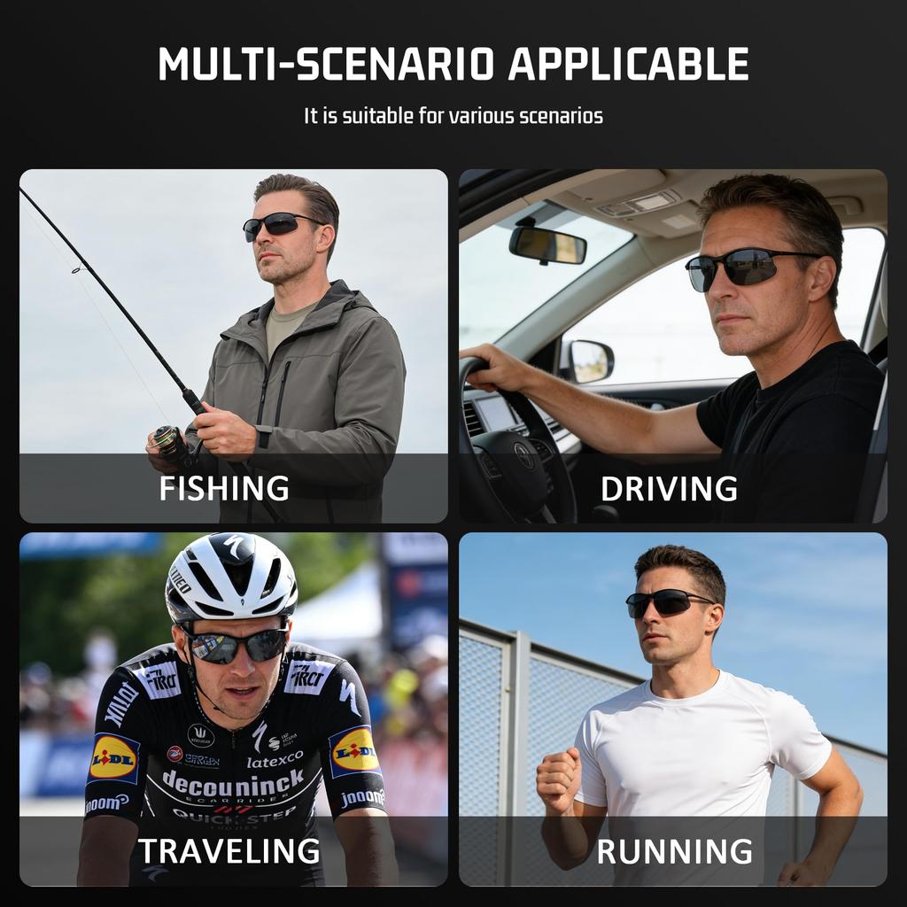 Sports Sunglasses for Polarized Running UV Protection [SUNGAIT] Men, Sunglasses, Unisex, Black, Men's Sunglasses, Sunglasses, Fashion, (Black