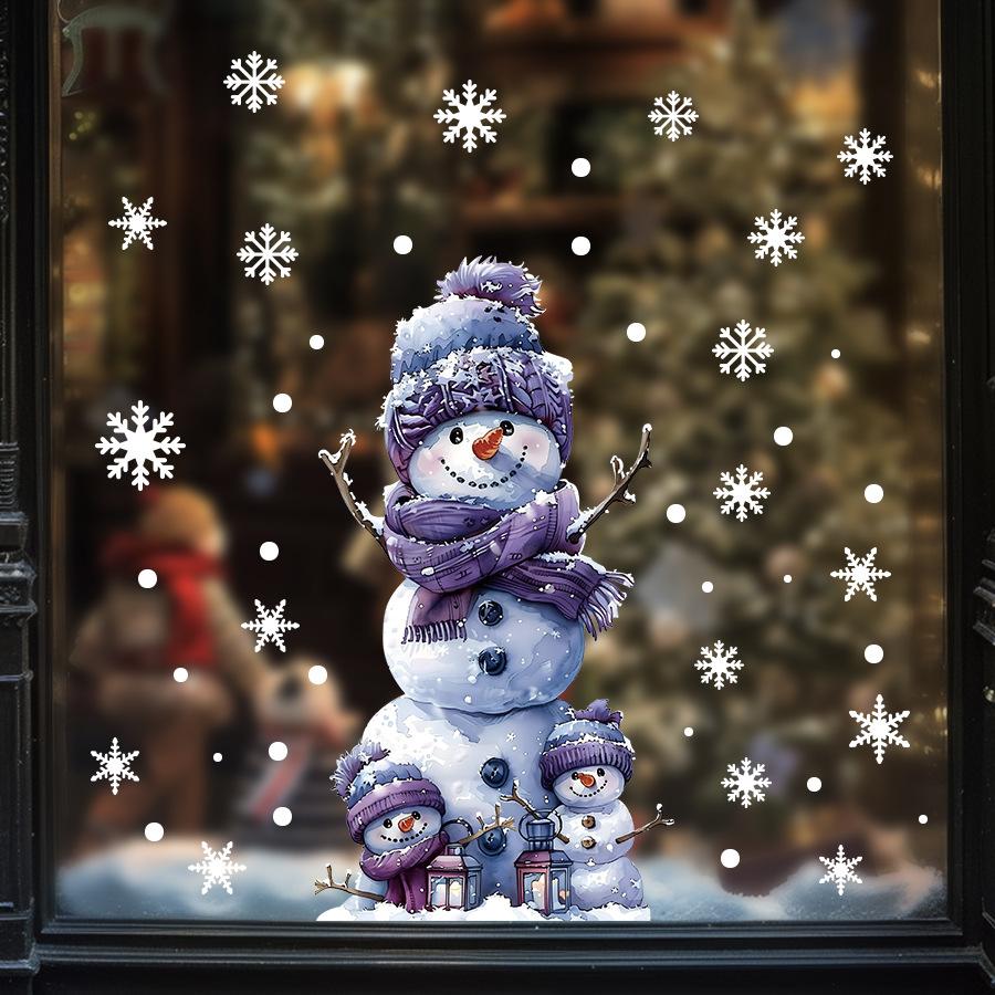 Christmas Warm Winter Welcome Snowman Wreath Stickers Xmas New Year Home Door Wall Window Decoration Decals KTY